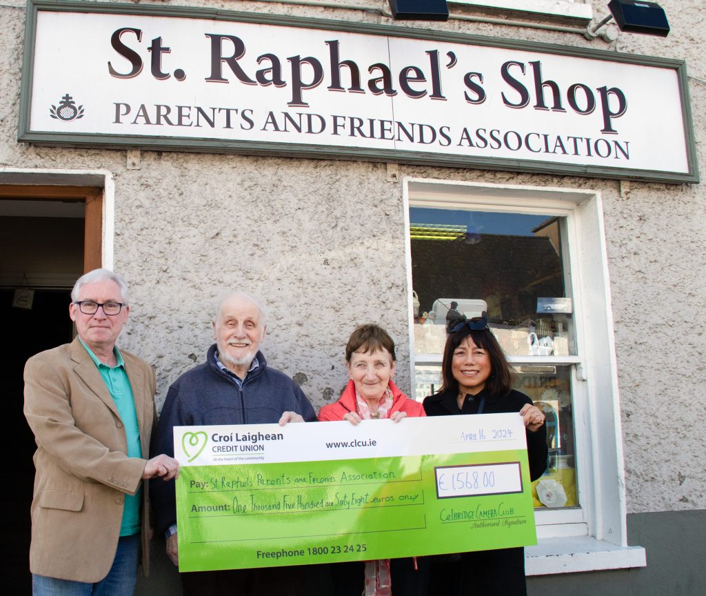 Cheque presentation to St. Raphael's. Pictured (l to r) Cillin O'Foghlu, Michael Corcoran, Mairead Flanagan, Aida