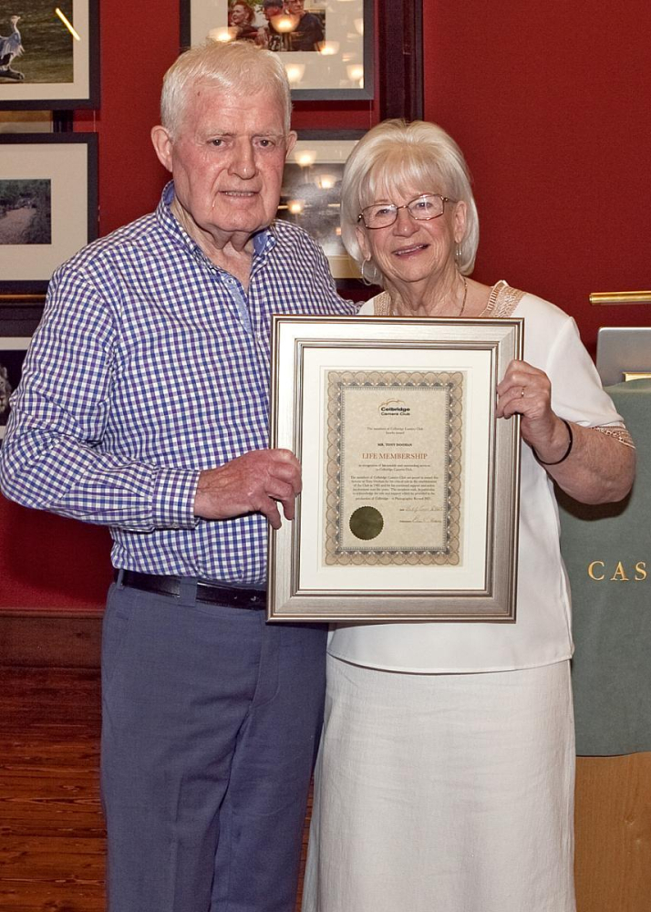 Tony Doohan received a club lifetime member certificate from Lilian Harris